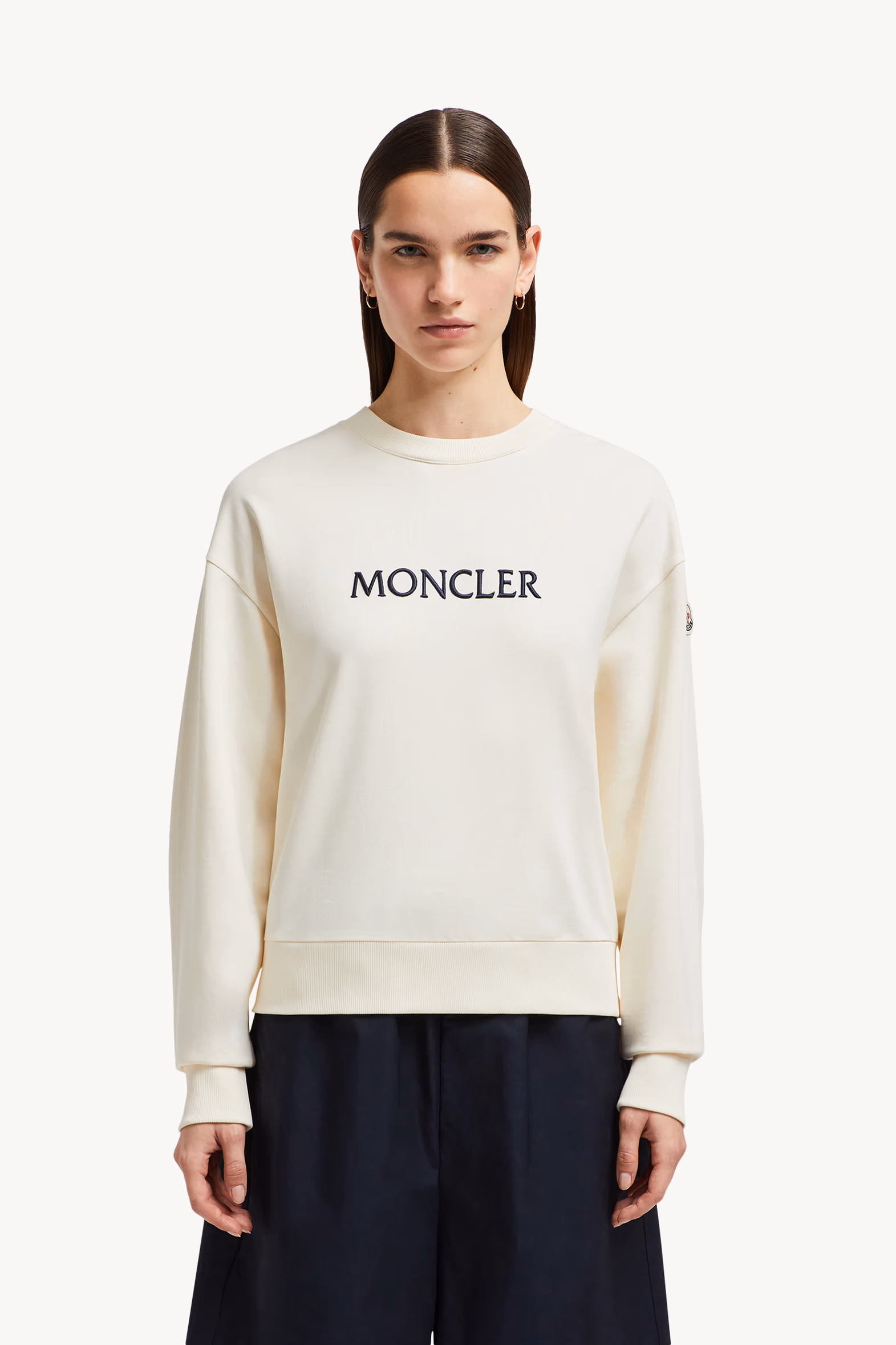 Sudadera de algodón con logotipo tonal bordado Mujer Blanco Marfil Moncler 3